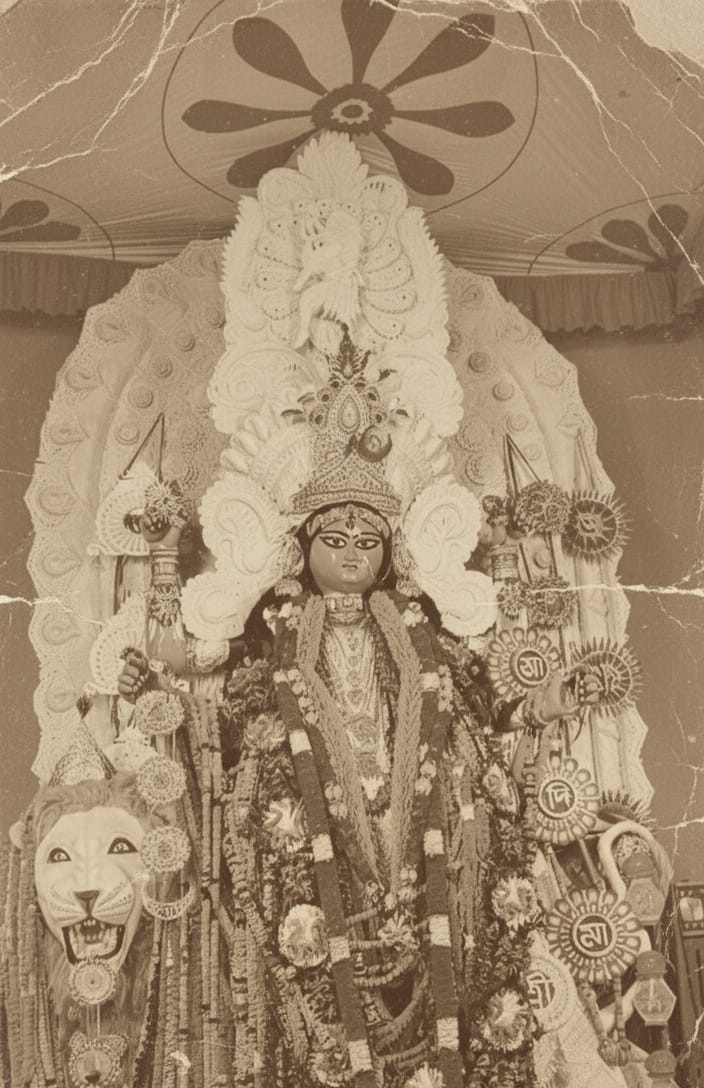 Artistic representation of Goddess Jagadhatri with her divine attributes